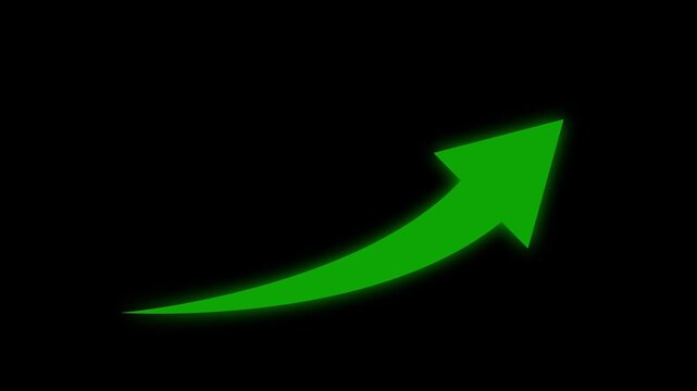 Green Business growth arrow and graph chart animation. Up arrow animation on black background