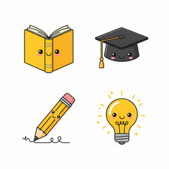 Education and Learning Icon Pack Cute Cartoon Vector