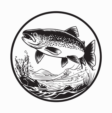 Trout Jumping Out Of Water Image Vector Isolated on White Background