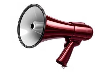 Red megaphone speaker announcing news, making an alert, attracting attention, communicating important information with loud sound