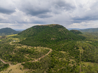 Elevated scenic views of Table Top Mountain and the Bushland Reserve in Toowoomba, Queensland, Australia