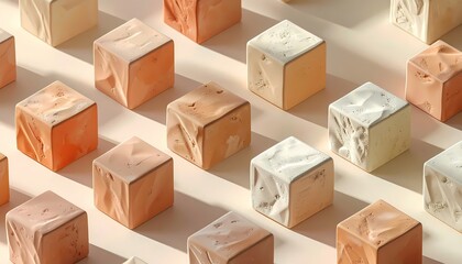 Fototapeta premium Abstract Geometric Cubes with Stone Texture in Earthy Tones, Modern Art