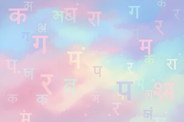 Abstract Hindi Alphabet Background &ndash; Soft Pastel Gradient Typography Design