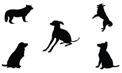 Collection of dog silhouettes in various poses.