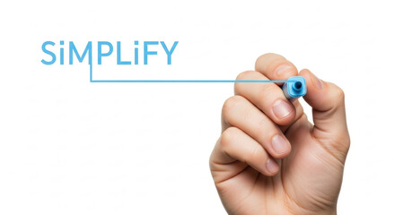 Fototapeta premium Close-up shot of a hand holding a blue marker underlining the word 
