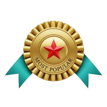 Golden most popular award badge isolated on transparent background