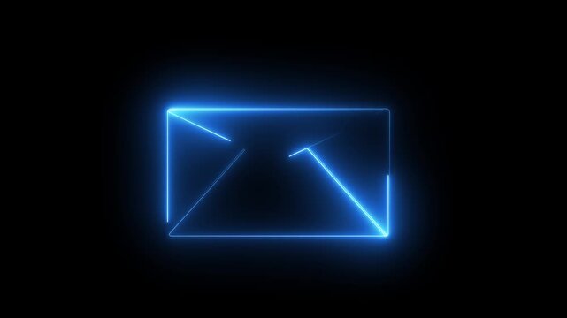 neon blue color message icon animation with black background. glowing neon message icon concept.