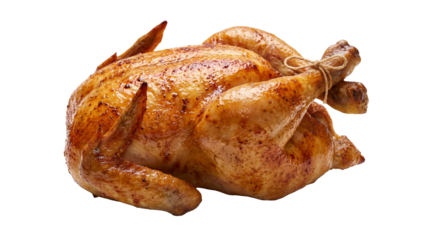 Whole Roasted Chicken Golden Brown Skin Product Shot isolated PNG with Transparent Background