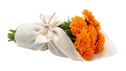 Beautiful spring bouquet of lily of the valley and orange lily flowers isolated on white showing macro petal details for a nature wedding gift or floral garden decoration