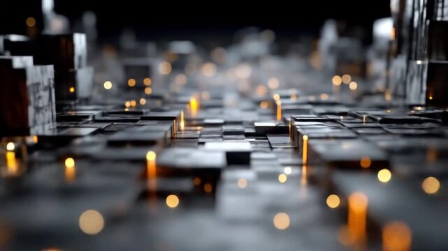 Abstract digital landscape with glowing lights and geometric patterns