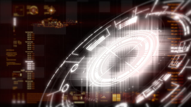 A futuristic digital HUD interface with glowing circular elements, data panels, and high-tech holographic graphics. Ideal for themes of technology, cybersecurity, innovation, and digital systems. - Powered by Adobe