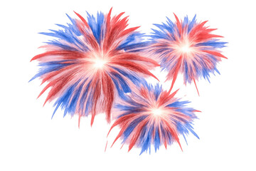 Independence day fireworks exploding in red, white, and blue colors celebrating national holidays transparent background