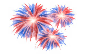 Independence day fireworks exploding in red, white, and blue colors celebrating national holidays transparent background