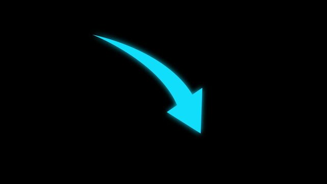 Cyan arrow down business graph icon animation. business chart concept. A neon down business graph icon displays a glowing, downward-sloping line or bar chart, symbolizing decline, loss, or negative .