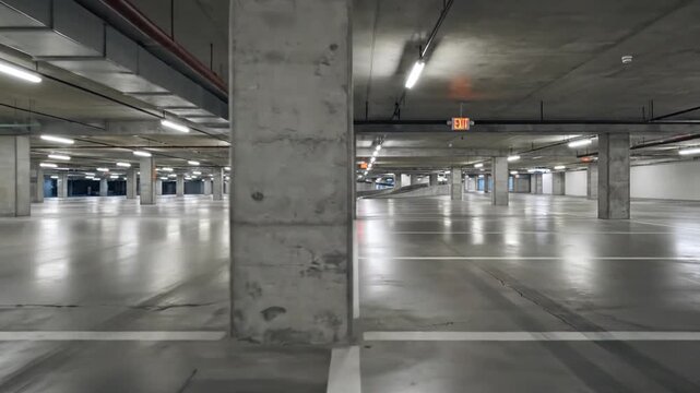 P283-Horizontal image of empty underground parking lot 4K 10s