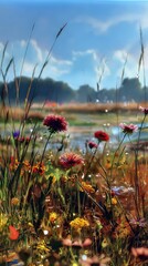 Colorful Wildflowers In A Meadow Landscape