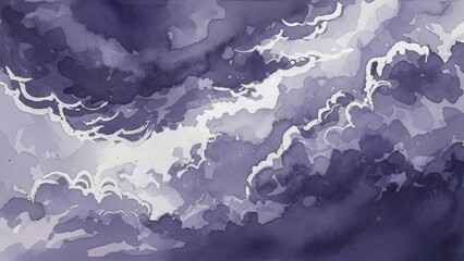 Abstract Watercolor Painting of Stormy Clouds in Purple Hues.