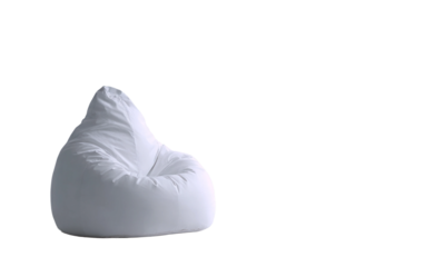 Minimalist aesthetic corner with comfortable bean bag and laptop creating cozy modern work from home space isolated on transparent background PNG