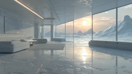 Modern Minimalist Interior With Panoramic Mountain View