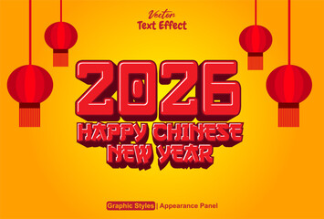 Obraz premium Editable text effect for chinese new year 2026 red lantern graphic design.