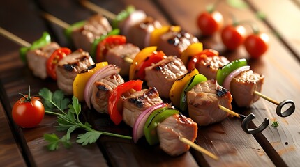 shish kebab on skewers on the grill