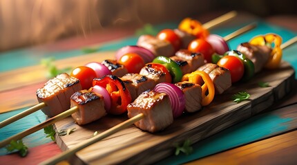 shish kebab on skewers on the grill