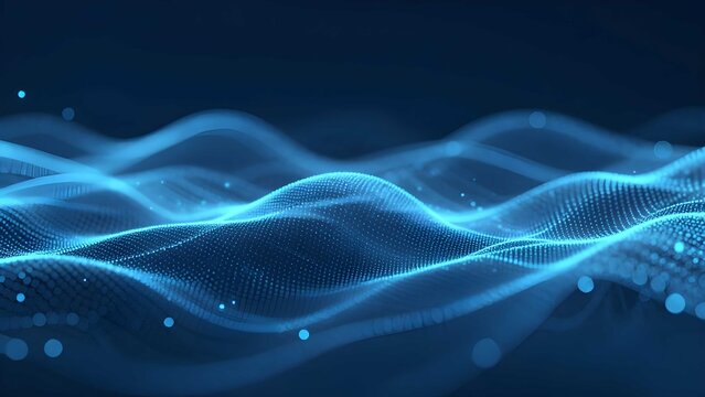 Abstract futuristic wave with particle digital technology background blue connection network