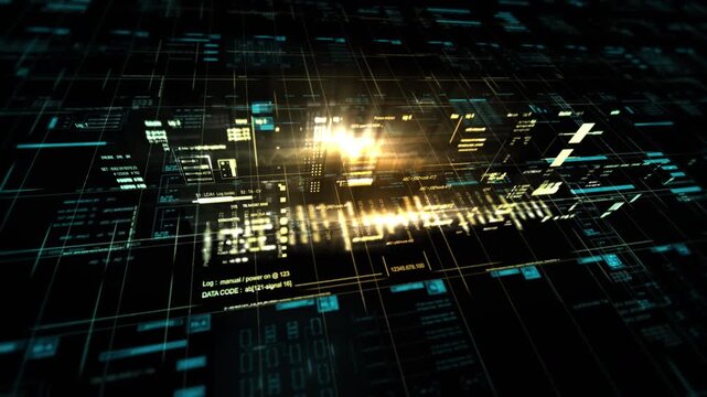 A high-tech digital grid with glowing data streams, abstract connections, and futuristic interface elements representing network systems, cybersecurity, and advanced technology.