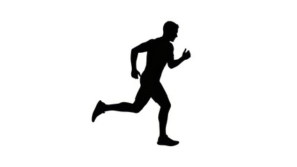 Silhouette of a man running against a white background, representing fitness and speed