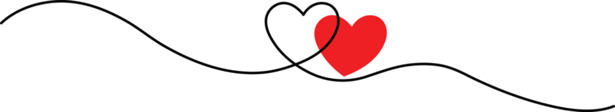 Intertwined Hearts Continuous One Line Love Vector with Red Accent