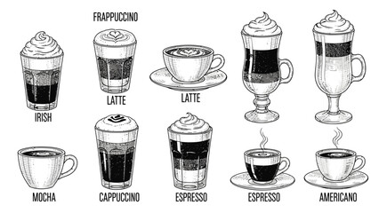 Hand-Drawn Coffee Drink Guide &ndash; Latte, Irish Coffee & Espresso Styles