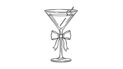 Obraz premium Elegant Martini Glass Line Art with Ribbon