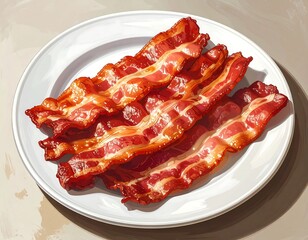 Illustration of a white plate piled high with strips of crispy, cooked pork. The meat is reddish-brown and shiny