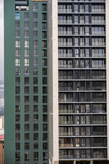 Building construction with glass and concrete