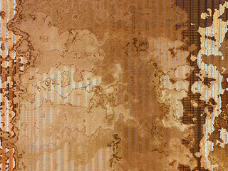 Grunge glitch background resembling layers of peeling old brown wallpaper.