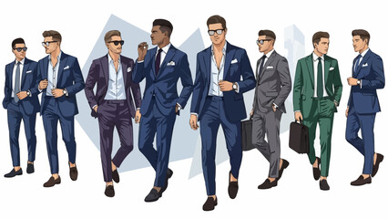 Diverse Group of Men in Stylish Suits Illustration.