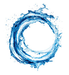 Water splashes form a circular vortex against black