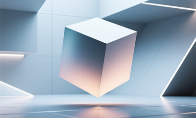 abstract floating geometry smooth matte finish soft light gradients futuristic style  Generative AI