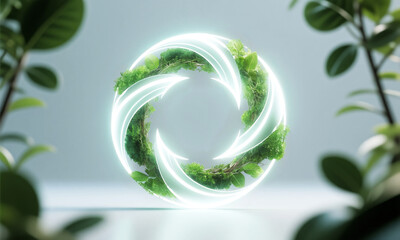 Circular energy economy concept abstract loop formed from light and natural element  Generative AI