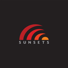 stripes gradient sun light sunset  simple curves logo vector