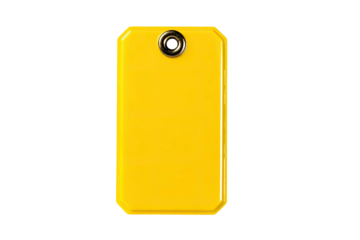 Simple yellow tag; black background, single hole