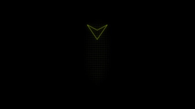Yellow  arrow down business graph icon animation. business chart concept. A neon down business graph icon displays a glowing, downward-sloping line or bar chart, symbolizing decline, loss,.