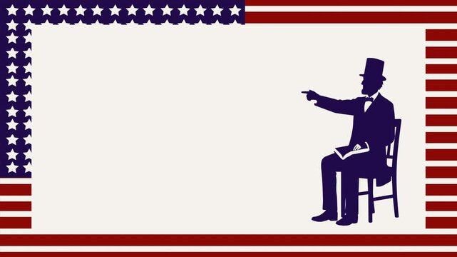 animation of llustration background featuring the silhouette of Abraham Lincoln combined with American flag elements, designed for President&rsquo;s Day and Abraham Lincoln Birthday celebrations