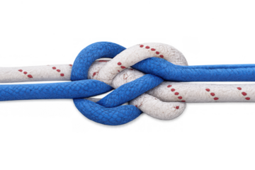 Square knot tying two ropes, symbolizing strength, connection, unity, teamwork, solution and security on transparent background