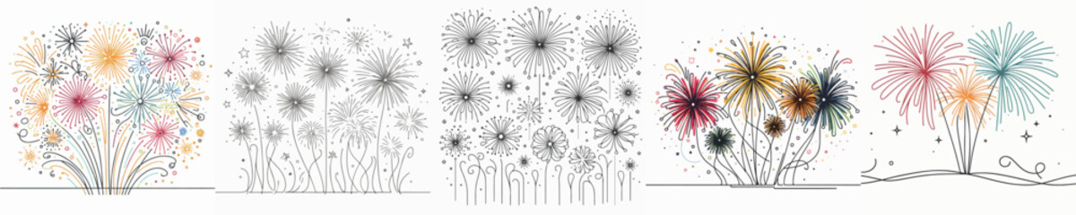 continuous line style fireworks vector