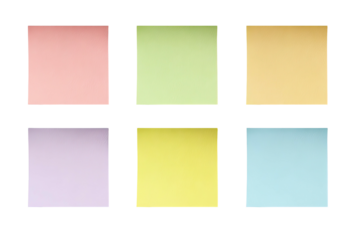 Six pastel sticky notes arranged neatly on a black background