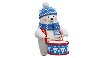 Cartoon Polar Bear Drummer in Winter Attire