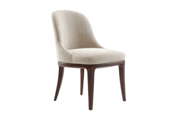 Neutral upholstered chair with dark wood frame