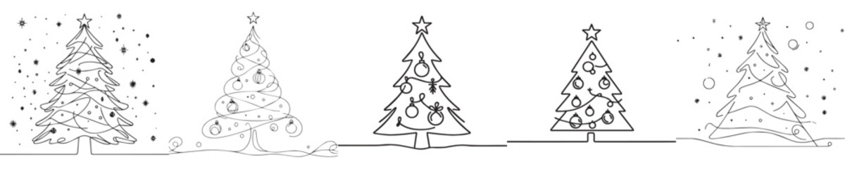 Christmas tree vector continuous line style