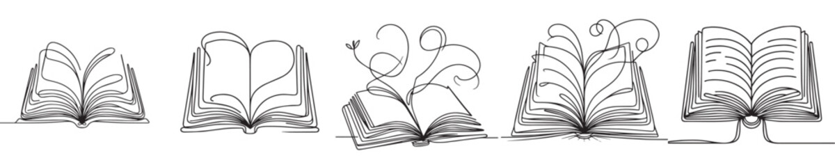 continuous line style book vector